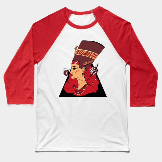 Red and Cream Nefertiti and The Stars Baseball T-Shirt by kenallouis